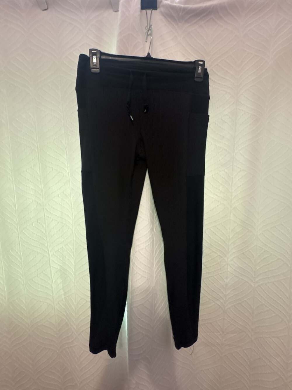 SCORPIO SOL Black Ribbed Workout Leggings with Pockets and Drawstring Size L